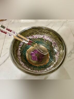 Rare MCM Lucite Double Wall Salad Bowl & Servers Set Dried Flowers Shells Wheat